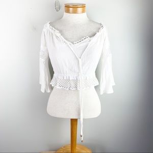 LF Seek the Label Peasant Off-Shoulder Cropped Top